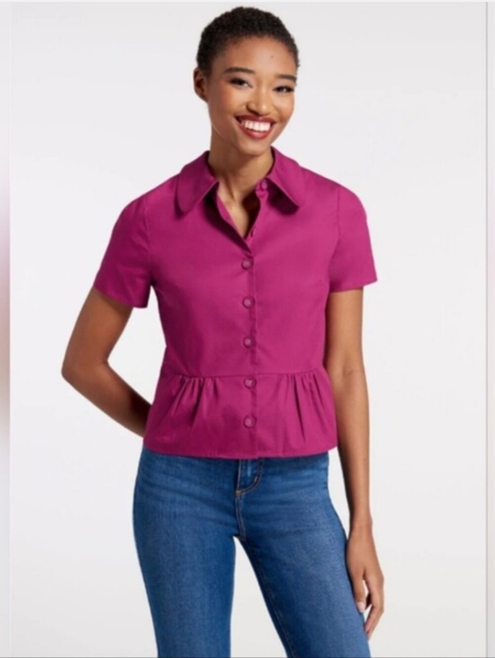 NWT Modcloth Dark Raspberry Peplum Cotton Blouse